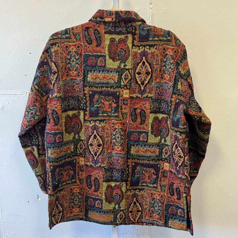 Chico’s Vintage Tapestry Sequin Patchwork Jacket Shaket Medium - Picture 2 of 13